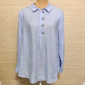 Sigrid Olsen Light Blue Linen Quarter Button-Up Lightweight Long Sleeve Top 1X